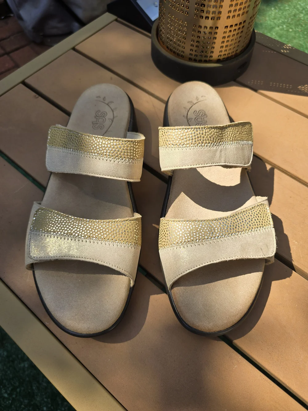 SAS Tripad Womens Beige/Gold Leather Comfort Slide Sandals Size 10 W